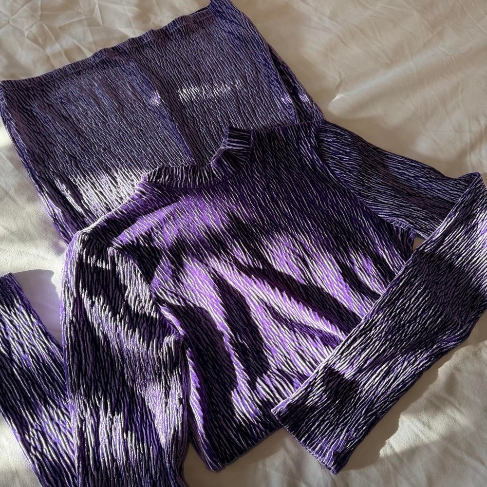 H&M Divided Purple Metallic Plisse Mock Neck Mini Dress Long Sleeve XS